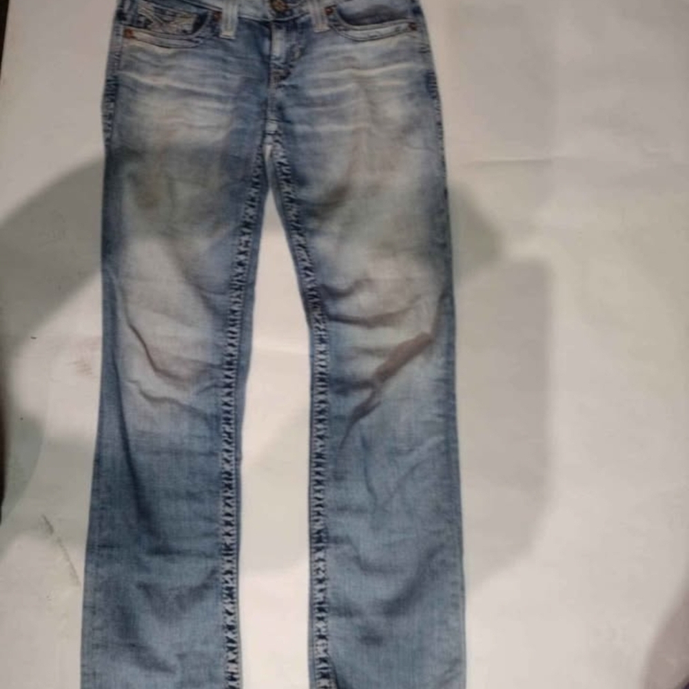 Big Star Blue Straight Jeans with Vintage Distress